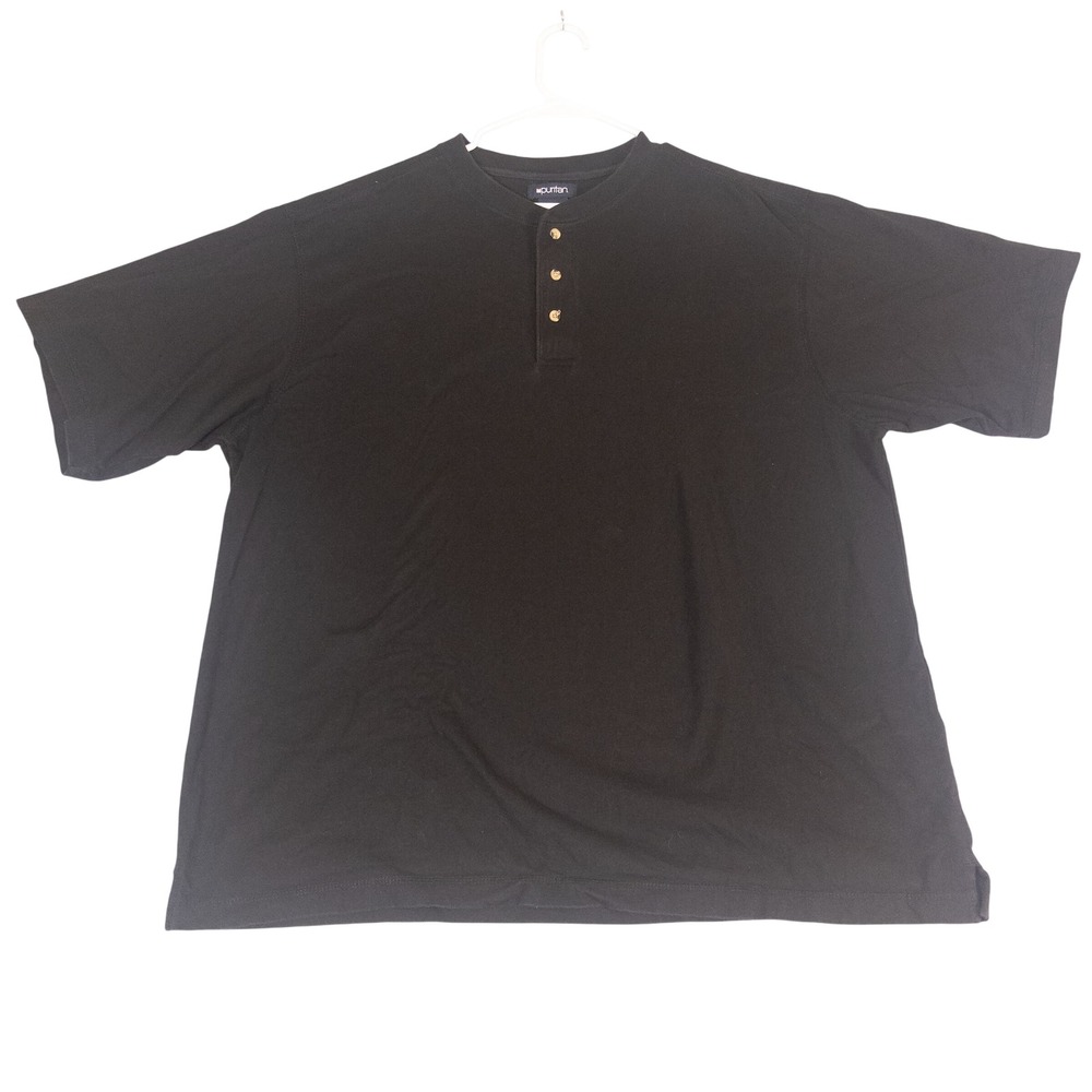 Puritan Mens Black Short Sleeve Henley Shirt 2XL Cotton Solid Casual Tee